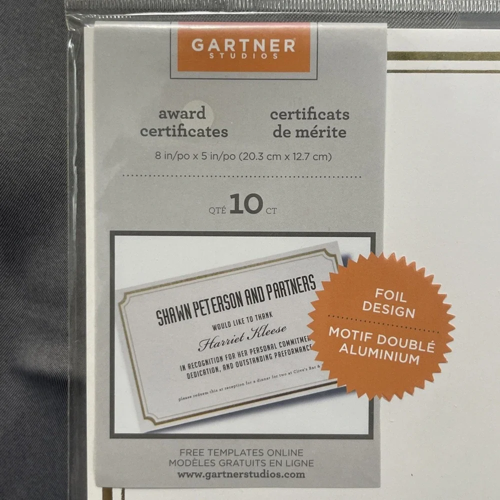GARTNER STUDIOS Gold Foil Award Certificate 8